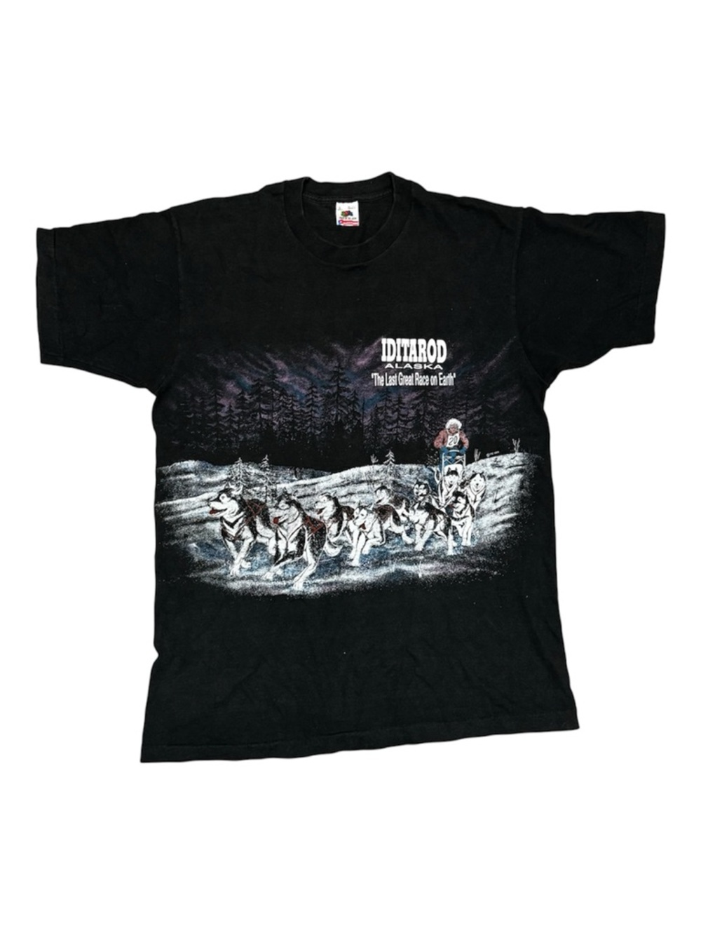 Fruit of the Loom 1993 VTG Black Graphic Iditarod Sled Dog Tee